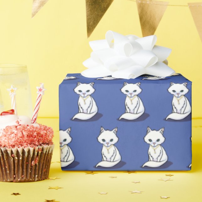 Papel De Presente KiniArt White Cat (Festa de aniversário)