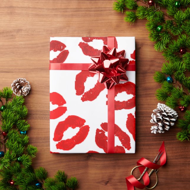 Papel De Presente kisses lips lipstick print valentines day pattern (Presente de Natal)