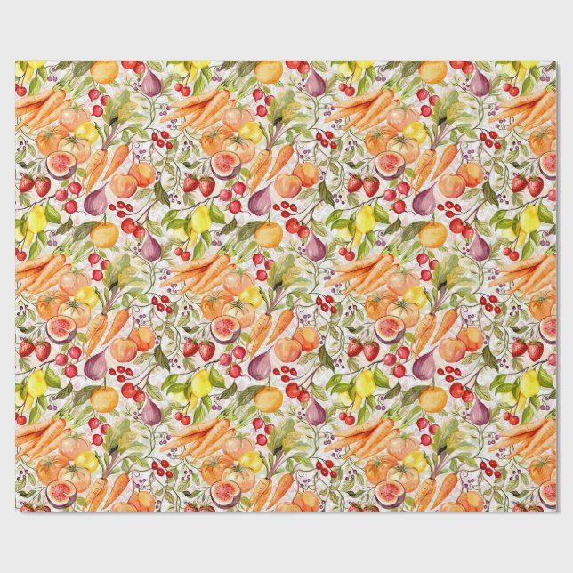 Papel De Presente Kitchen Garden Harvest Watercolor Fruit & Veggie (Aberto)