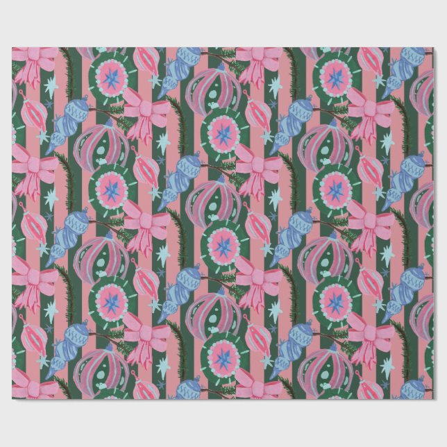 Papel De Presente Kitschy Retro Ornament Christmas Wrapping Paper  (Aberto)