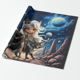 Papel De Presente Kitsune Celestial – Guardiã das Quatro Caudas.