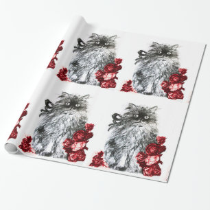 Papel De Presente KITTEN COM ROSAS VERMELHAS Pretas