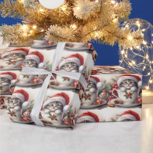 Papel De Presente Kitten de Natal em um Teacup