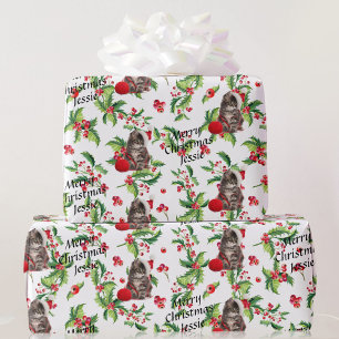 Papel De Presente Kitten no Papai Noel Personalizar o Nome Natal