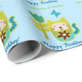 Papel De Presente Kitty Cat Flower Aniversário Vovô