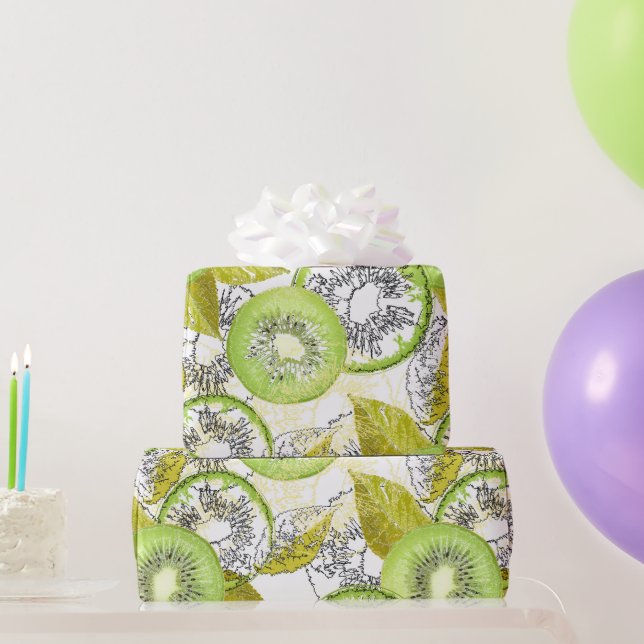 Papel De Presente Kiwi, frutado, verde e branco, fresco, suculento,  (Presentes para festas)