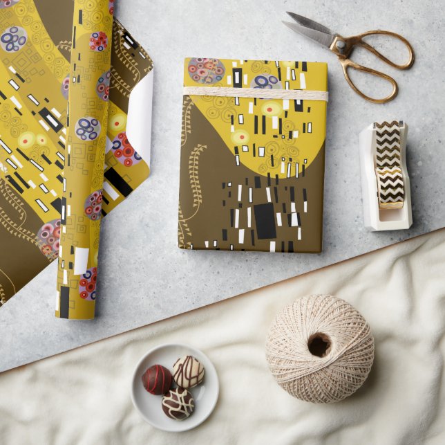 Papel De Presente Klimt Inspirou Dourada Arte Nouveau O Beijo (Artesanato)