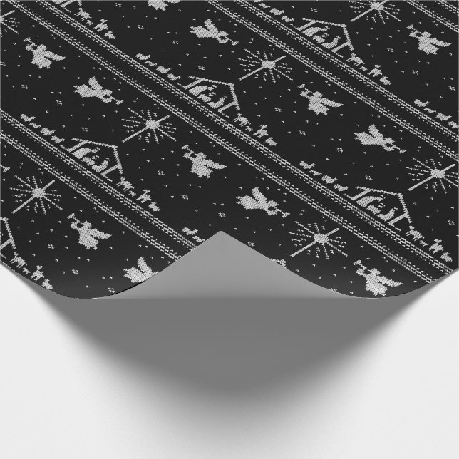 Papel De Presente Knit Natividade Cena de Natal Cristã Branco (Ponta)