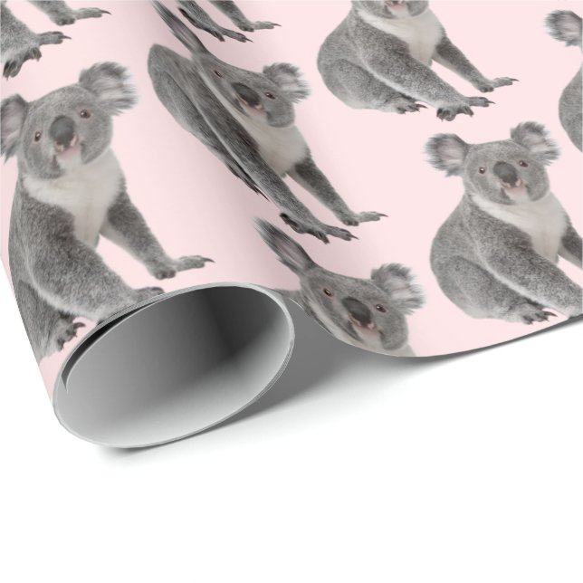 Papel De Presente Koala Bears on Pink Blush (Ponta do rolo)