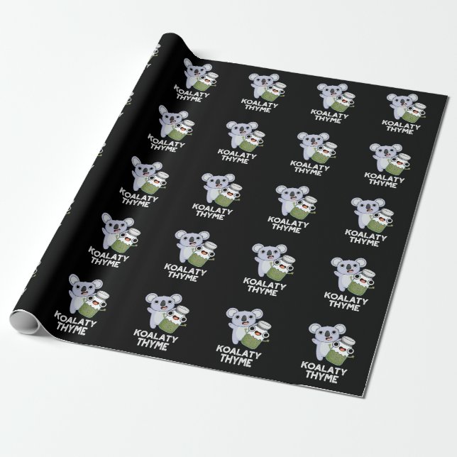 Papel De Presente Koala-ty Thyme Funny Koala Thyme Pun Dark BG (Desenrolado)