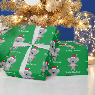 Papel De Presente Koality Christmas Koala Bear com luzes embrulhando