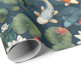 Papel De Presente Koi Pond and Lotus Flowers Pattern, Elegant Nature