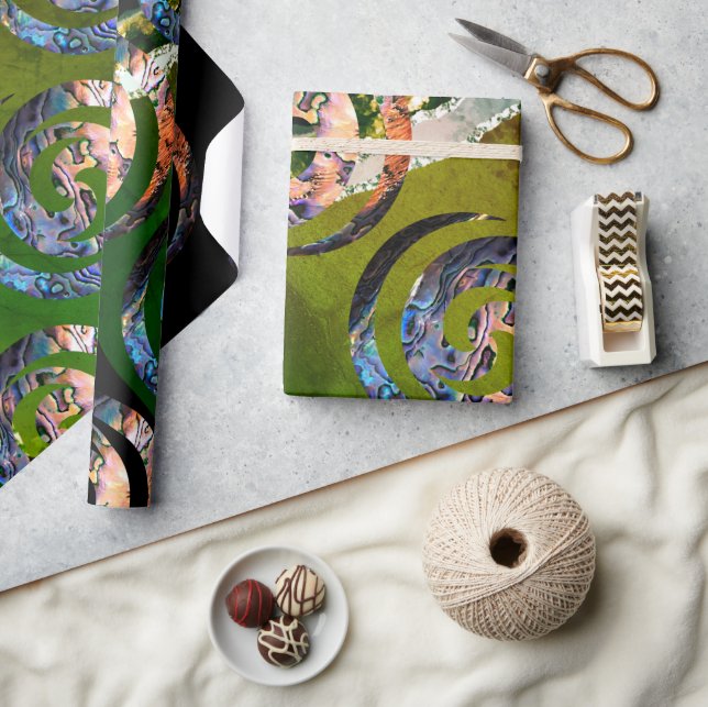 Papel De Presente KORU BRILHO DUPLO. Paua Shell Art (Artesanato)