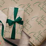 Papel De Presente Kraft Felry Christmas Green Script<br><div class="desc">O roteiro de Natal do Kraft Merry em verde. Estilo rústico do país.</div>