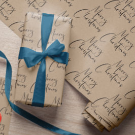 Papel De Presente Kraft Rustic Felry Script de Natal