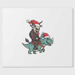 Papel De Presente Krampus Montado Em Um Dinossauro Natal Malvado Do