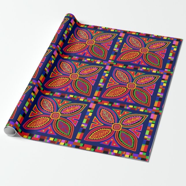 Papel De Presente Kuna Indian Mola Flora (Desenrolado)