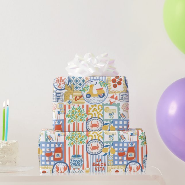 Papel De Presente La Dolce Vita Italian Summer Lemons Mediterranean  (Presentes para festas)