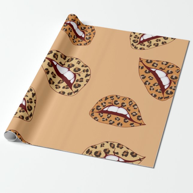 Papel De Presente Lábios de impressão leopardo com padrão uniforme,  (Desenrolado)
