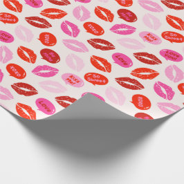 Papel De Presente Lábios dias de os namorados com texto em creme