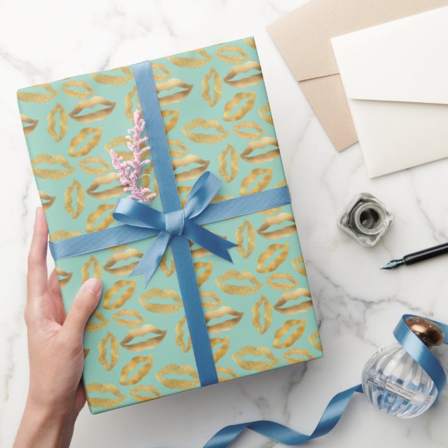 Papel De Presente Lábios Glitz Do Minúsculo Dourado (Presentear)