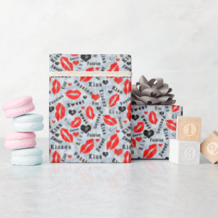 Papel De Presente Lábios, impressões de batom, beijo.