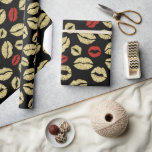 Papel De Presente Lábios Pretos Dourados Vermelhos - Chá de panela d<br><div class="desc">Lábios Dourados vermelhos beijos Chá de panela de casamento</div>
