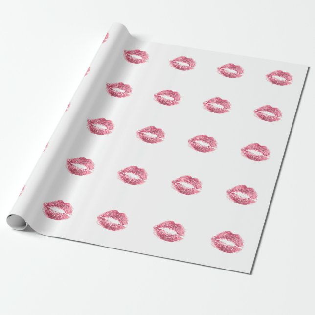 Papel De Presente Lábios rosa realistas, beijo isolado (Desenrolado)
