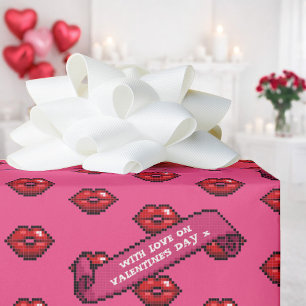 Papel De Presente Lábios Vermelhos Divertidos Com Amor No Padrão Do 