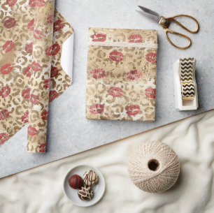 Papel De Presente Lábios vermelhos Dourados do Creme Leopardo