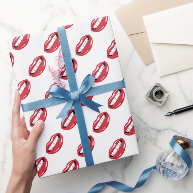 Papel De Presente Lábios Vermelhos Engraçados  (Presentear)
