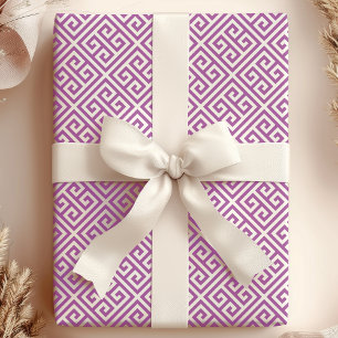 Papel De Presente Labirinto de Chave Grega Roxo e Branco Chic