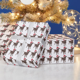 Papel De Presente Labrador Chocolate com Chapéu de Natal Christmas