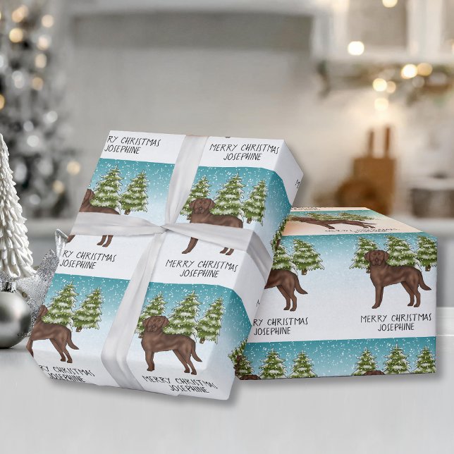 Papel De Presente Labrador Retriever Chocolate Natal Texto Personali (Criador carregado)