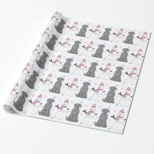Papel De Presente Labrador retriever preto e boneco de neve