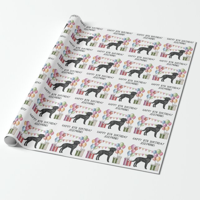 Papel De Presente Labrador Retriever Preto Lab Cachorro Aniversário  (Desenrolado)