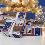 Papel De Presente Labradores de diversão de Natal<br><div class="desc">Labradores divertidos de Natal, papel de embrulho para os fãs do Labrador! Pintura Whimsical e fofa do Labrador Retriever pintada por Naomi Ochiai, do Japão. Labrador Preto e Labrador de Chocolate e Labrador Amarelo estão todos pintados na foto. Cães felizes do Labrador estão decorando a coroa de Natal na porta...</div>