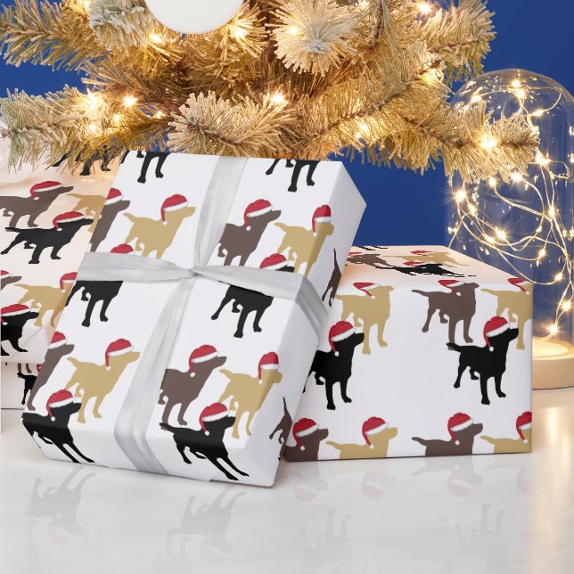 Papel De Presente Labradores Retrievers De Chapéu De Natal (Feriados)