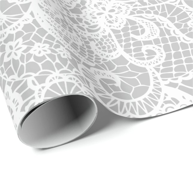 Papel De Presente Lace branco em prata (Ponta do rolo)