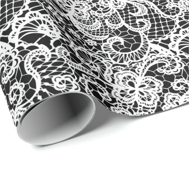 Papel De Presente Lace branco em preto (Ponta do rolo)