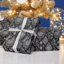 Papel De Presente Lace Floral Branco e Preto