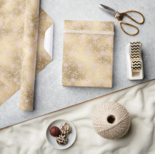 Papel De Presente Lace Floral Dourado e rosa elegante