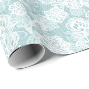 Papel De Presente Lace francês branco em Aqua