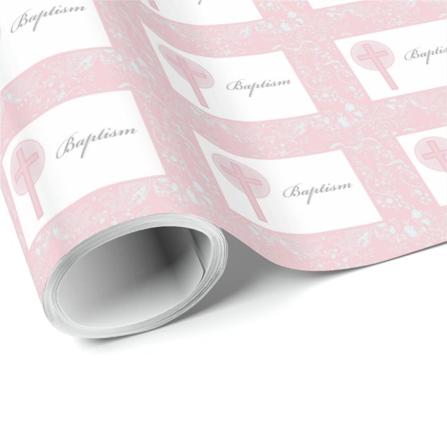 Papel De Presente Lace Girl Baptism Rosa (Ponta do rolo)