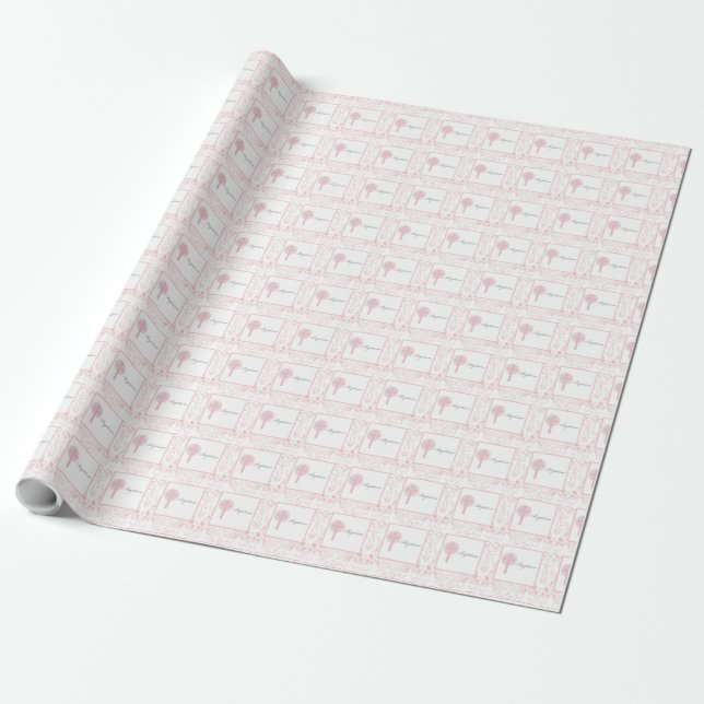 Papel De Presente Lace Girl Baptism Rosa (Desenrolado)