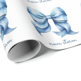 Papel De Presente Laço Azul da Moda Personalizado com Nome Monograma