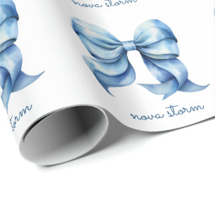 Papel De Presente Laço Azul Moderno Personalizado Com Nome Monograma