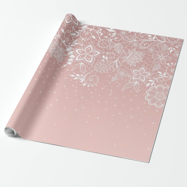 Papel De Presente Laço branco elegante floral e design dos confetes (Desenrolado)