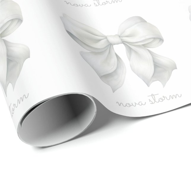 Papel De Presente Laço Branco na Moda Personalizado Com Nome Monogra (Ponta do rolo)