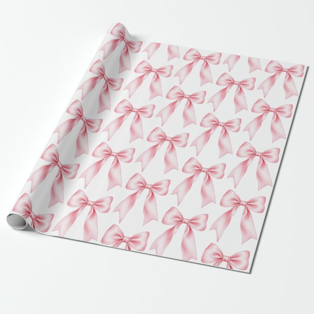Papel De Presente Laço Coquete de Aquarela Rosa Feminino e Charmoso (Desenrolado)